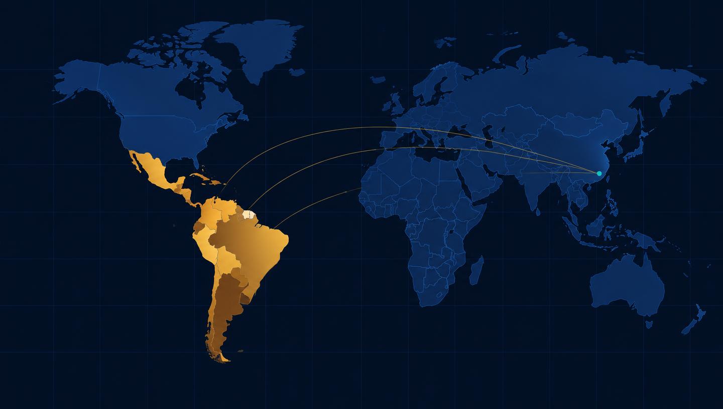 Mapa mundial con los mercados latinoamericanos destacados y Shanghái como punto de origen